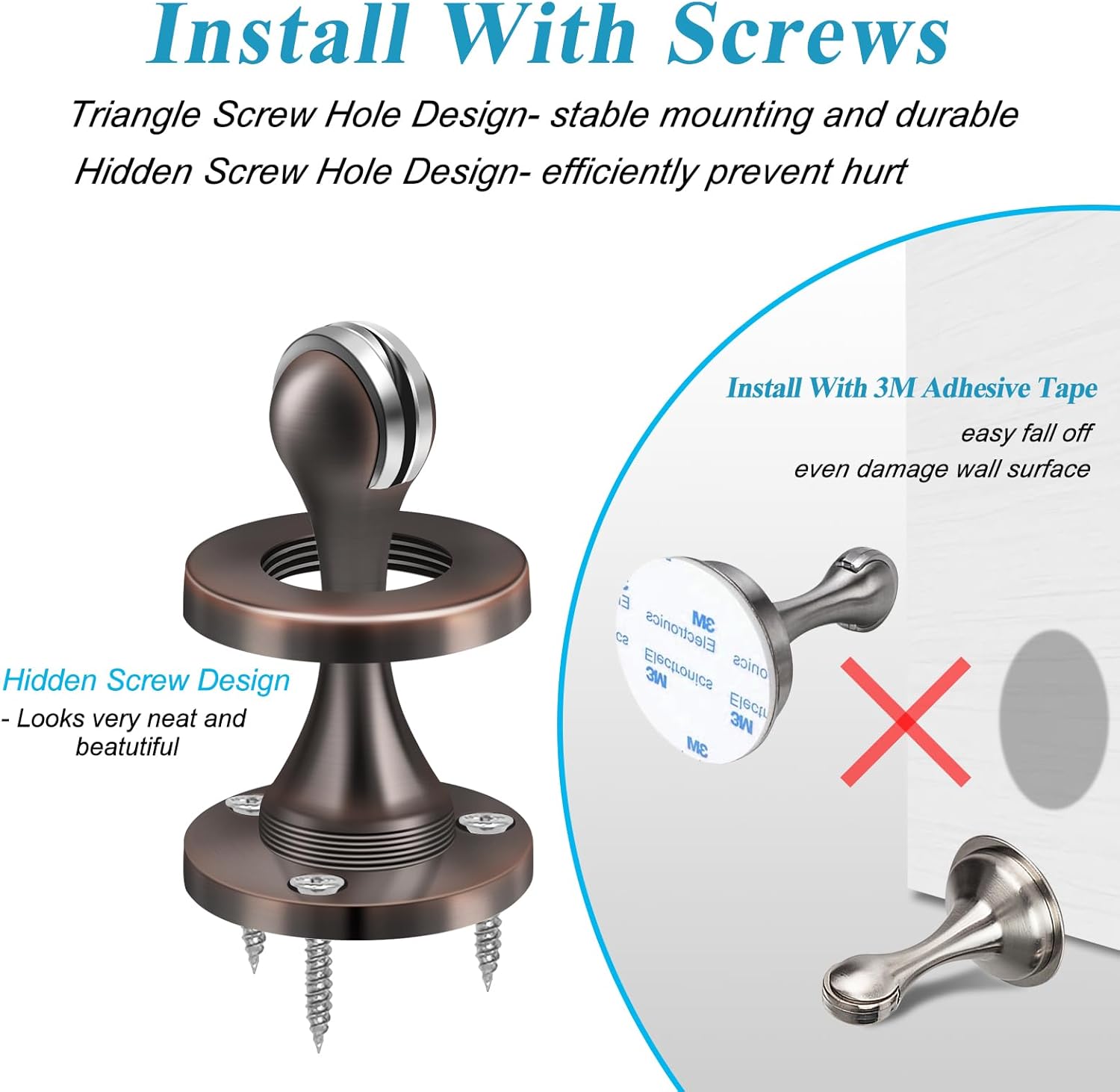 Magnetic Door Stoppers, Wall Floor Mount Door Stop, Oil Rubbed Bronze Heavy Duty Catch Holder, Stainless Steel, Doorstops for Bottom of Door, 2 Pack - Image 5
