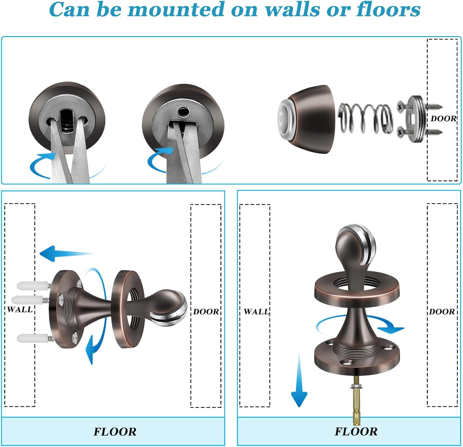 Magnetic Door Stoppers, Wall Floor Mount Door Stop, Oil Rubbed Bronze Heavy Duty Catch Holder, Stainless Steel, Doorstops for Bottom of Door, 2 Pack - Image 7