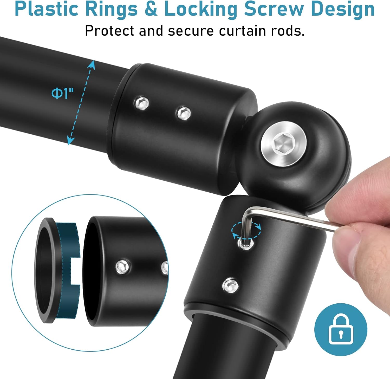 Curtain Rod Corner Connector Heavy Duty Hinged Elbow Connector, Adjustable Corner Curtain Rod Connector for 1 Inch Bay Window Curtain Rods, Black 1 Pack - Image 3