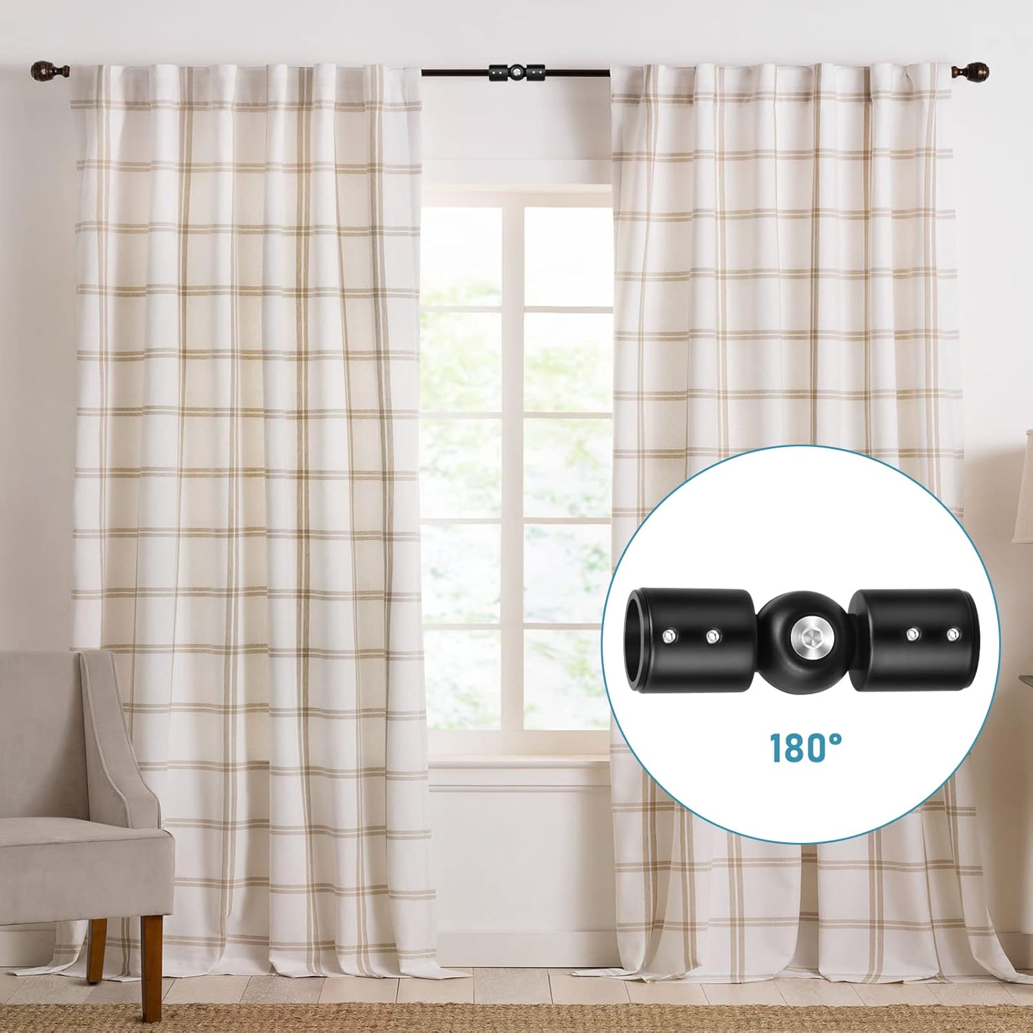 Curtain Rod Corner Connector Heavy Duty Hinged Elbow Connector, Adjustable Corner Curtain Rod Connector for 1 Inch Bay Window Curtain Rods, Black 1 Pack - Image 6