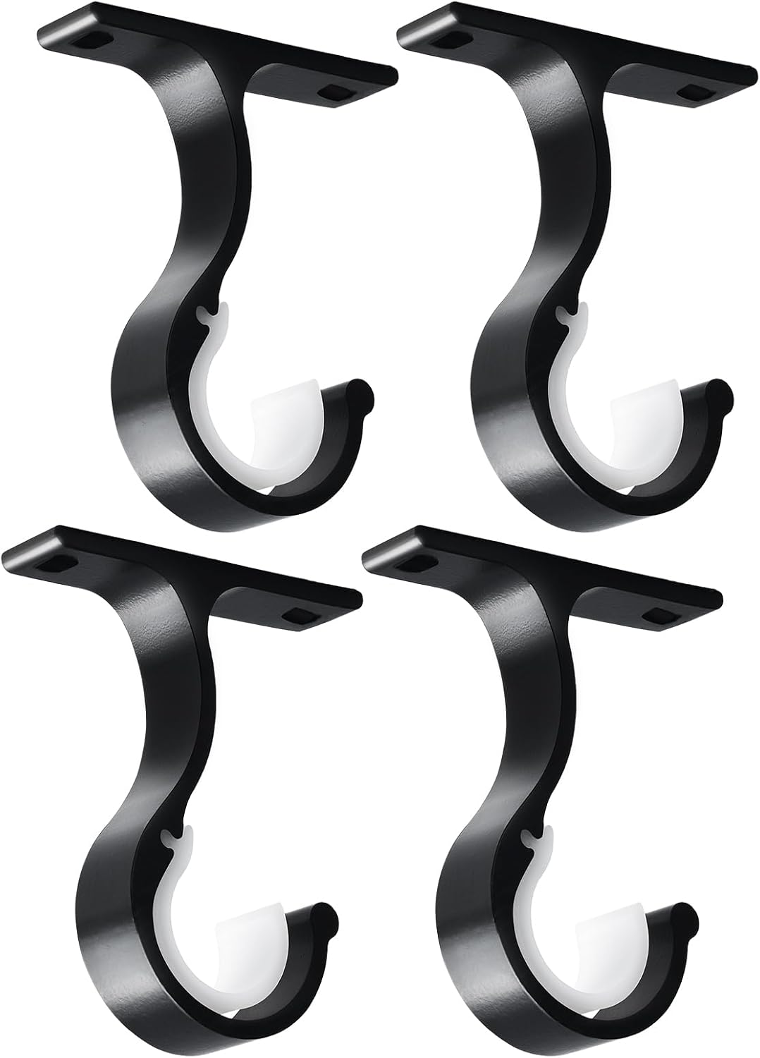 Ceiling Curtain Rod Bracket, 1 Inch Heavy Duty Curtain Rod Holders Brackets, 4 Pack Black Ceiling Hooks Hangers for Drapery Closet Pole - Image 1