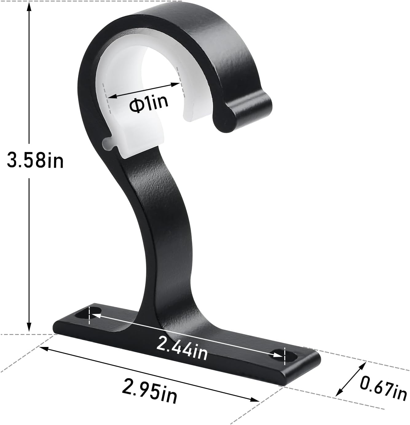 Ceiling Curtain Rod Bracket, 1 Inch Heavy Duty Curtain Rod Holders Brackets, 4 Pack Black Ceiling Hooks Hangers for Drapery Closet Pole - Image 2