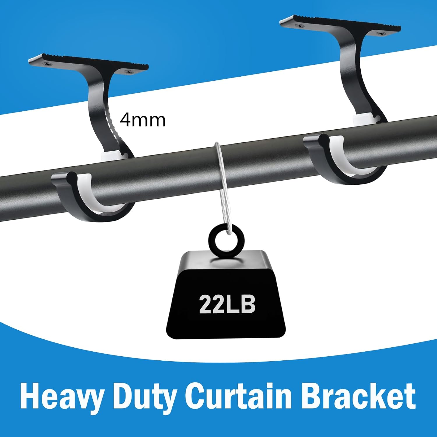 Ceiling Curtain Rod Bracket, 1 Inch Heavy Duty Curtain Rod Holders Brackets, 4 Pack Black Ceiling Hooks Hangers for Drapery Closet Pole - Image 5