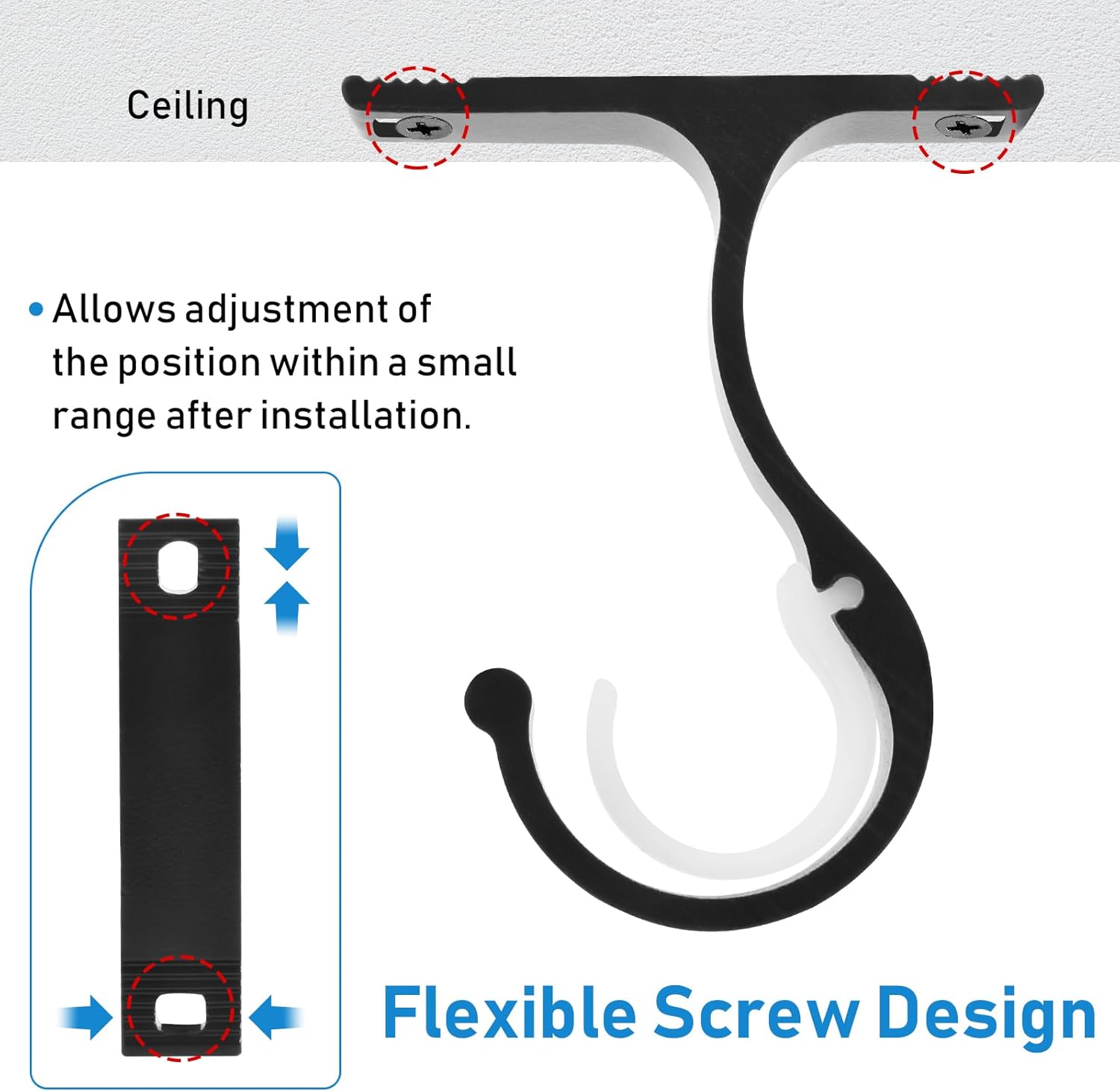 Ceiling Curtain Rod Bracket, 1 Inch Heavy Duty Curtain Rod Holders Brackets, 4 Pack Black Ceiling Hooks Hangers for Drapery Closet Pole - Image 6