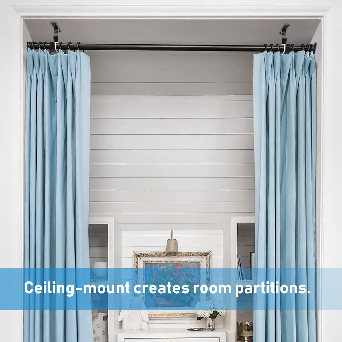 Ceiling Curtain Rod Bracket, 1 Inch Heavy Duty Curtain Rod Holders Brackets, 4 Pack Black Ceiling Hooks Hangers for Drapery Closet Pole - Image 7