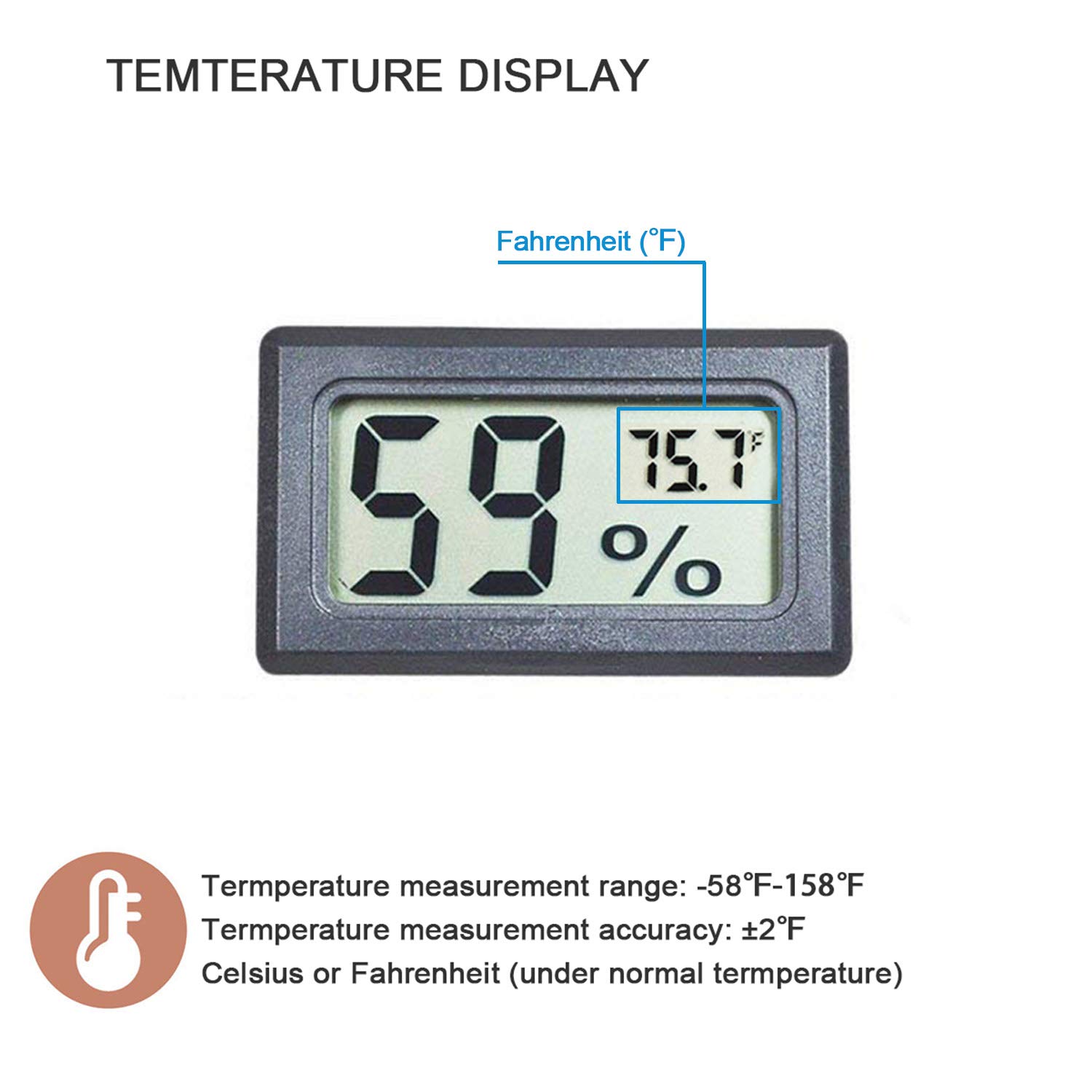 4 Pack Indoor Hygrometer Thermometer, Humidity Gauge Meter with ℃ to℉ and ON/Off Switch, Digital Temperature Monitor for Humidors Jars Cellar Reptile Incubator Closet - Image 3