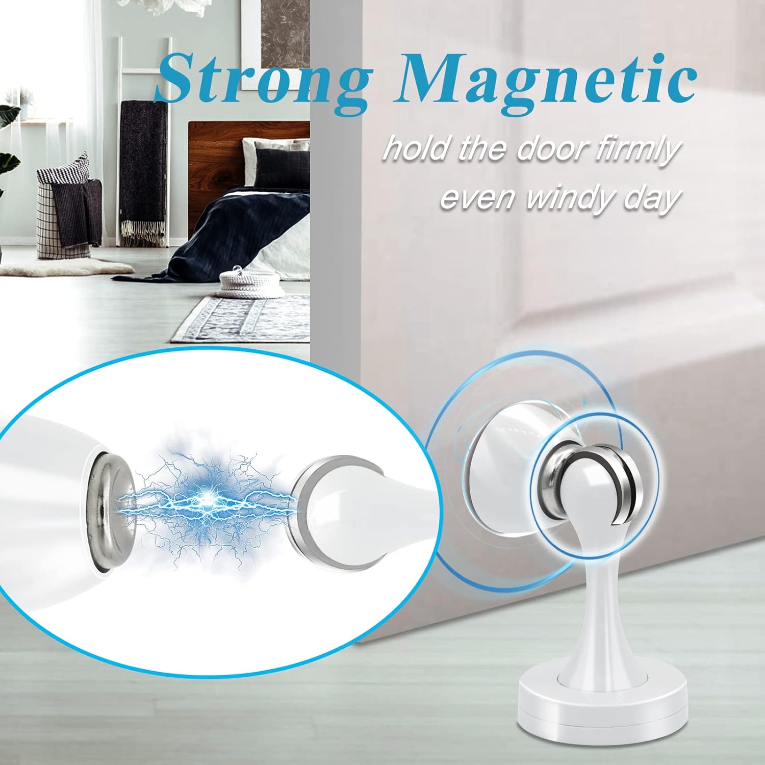 Door Stopper, Magnetic Door Stop White Wall Floor Mount Magnetic Door Stoppers Stainless Steel Magnetic Door Holder Catch Heavy Duty Modern Door Stops for Bottom of Door, 2 Pack - Image 2