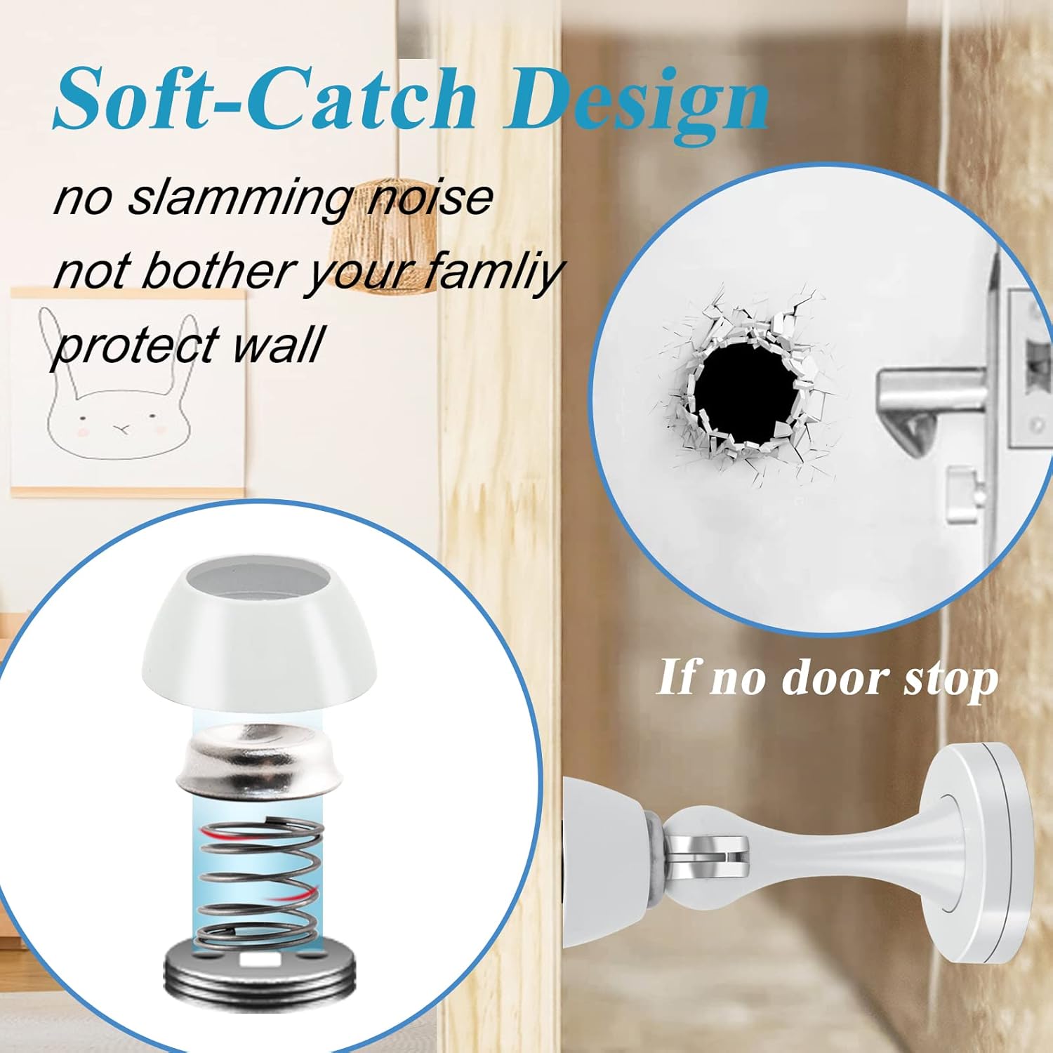 Door Stopper, Magnetic Door Stop White Wall Floor Mount Magnetic Door Stoppers Stainless Steel Magnetic Door Holder Catch Heavy Duty Modern Door Stops for Bottom of Door, 2 Pack - Image 3