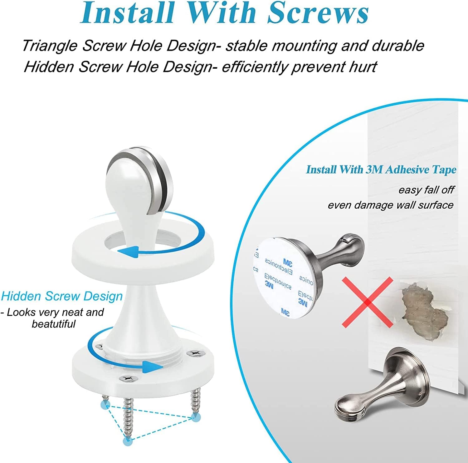 Door Stopper, Magnetic Door Stop White Wall Floor Mount Magnetic Door Stoppers Stainless Steel Magnetic Door Holder Catch Heavy Duty Modern Door Stops for Bottom of Door, 2 Pack - Image 4