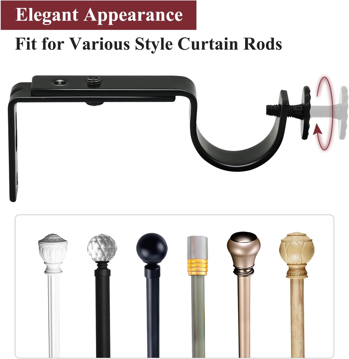 Adjustable Curtain Rod Bracket - 1 Inch Black Heavy Duty Hooks 6 Pack Hardware Extender Drapery Pole Holder for Wall - Image 6