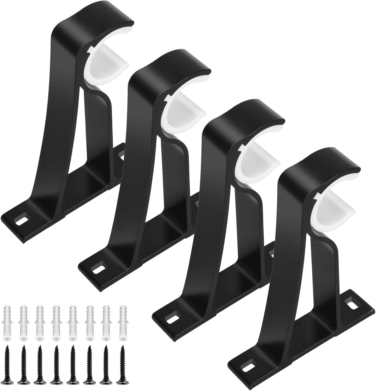 Curtain Rod Bracket, 4 Pack Heavy Duty Rods Holders Black Curtain Rod Hooks Brackets for Wall Single Drapery Rods Hangers Support Fit for 1 Inch Drape Pole - Image 1
