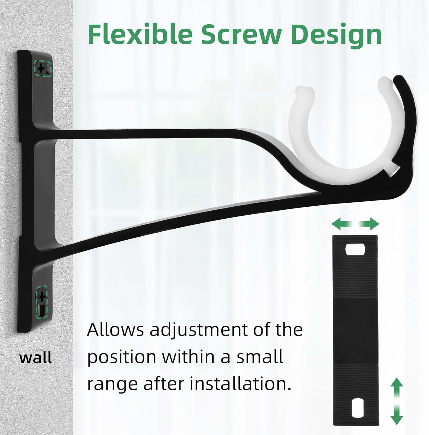 Curtain Rod Bracket, 4 Pack Heavy Duty Rods Holders Black Curtain Rod Hooks Brackets for Wall Single Drapery Rods Hangers Support Fit for 1 Inch Drape Pole - Image 6