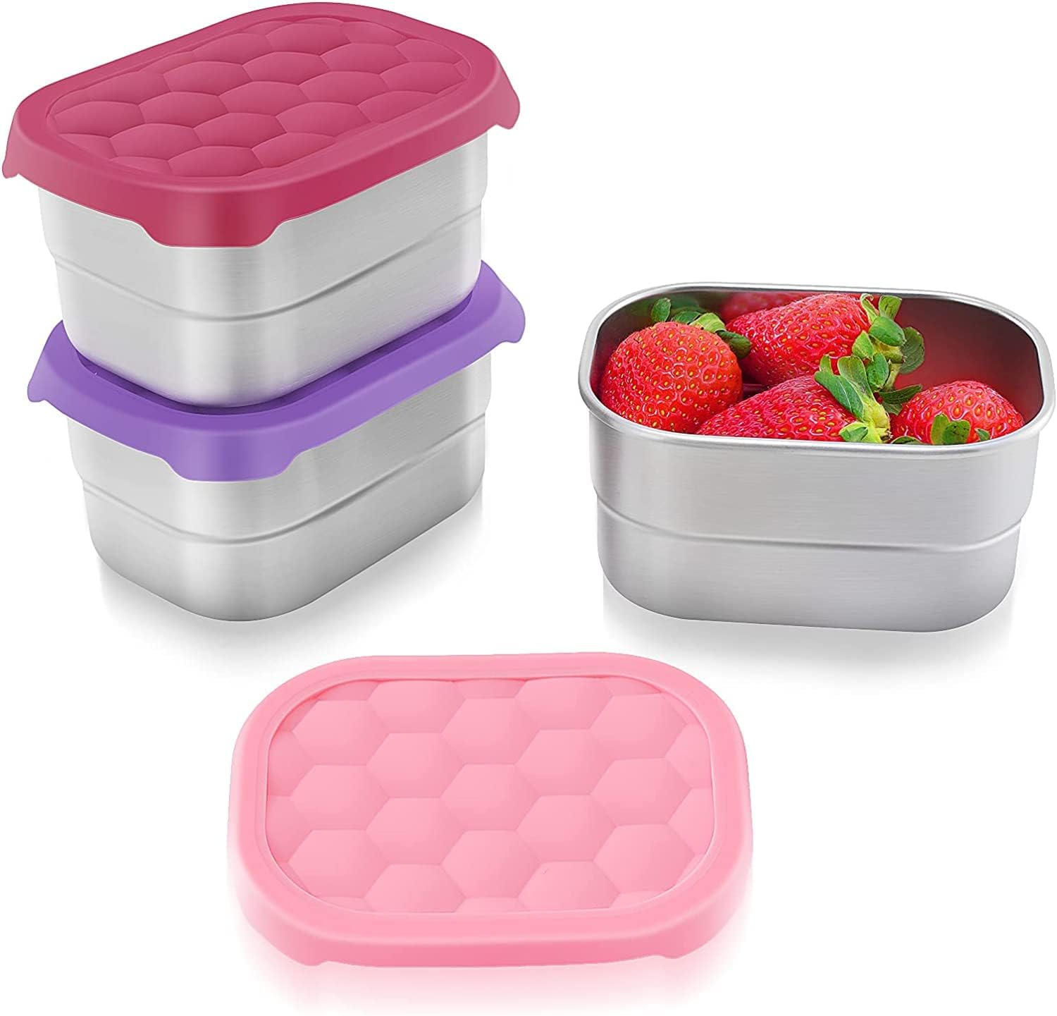 Small (1 CUP) Stainless Steel Snack Containers for Kids | Easy Open Leak Proof Food Containers with Silicone Lids - Perfect l Toddler Lunch Box for Daycare and School (8oz) - Image 1