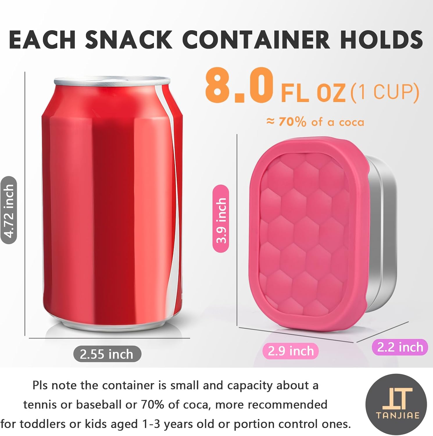 Small (1 CUP) Stainless Steel Snack Containers for Kids | Easy Open Leak Proof Food Containers with Silicone Lids - Perfect l Toddler Lunch Box for Daycare and School (8oz) - Image 2