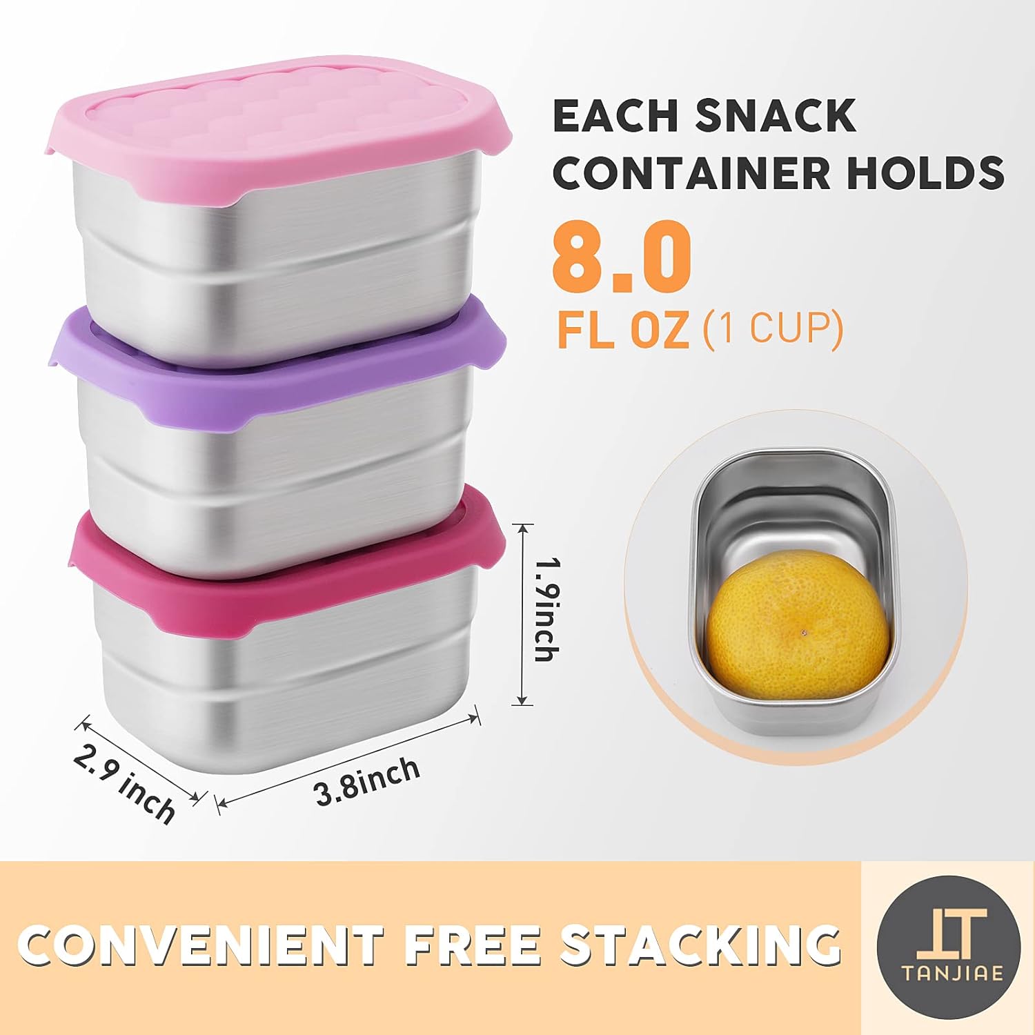 Small (1 CUP) Stainless Steel Snack Containers for Kids | Easy Open Leak Proof Food Containers with Silicone Lids - Perfect l Toddler Lunch Box for Daycare and School (8oz) - Image 3