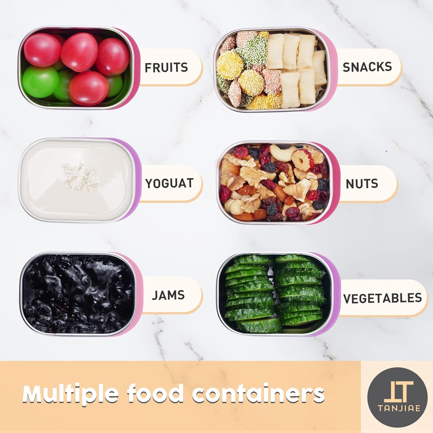 Small (1 CUP) Stainless Steel Snack Containers for Kids | Easy Open Leak Proof Food Containers with Silicone Lids - Perfect l Toddler Lunch Box for Daycare and School (8oz) - Image 6