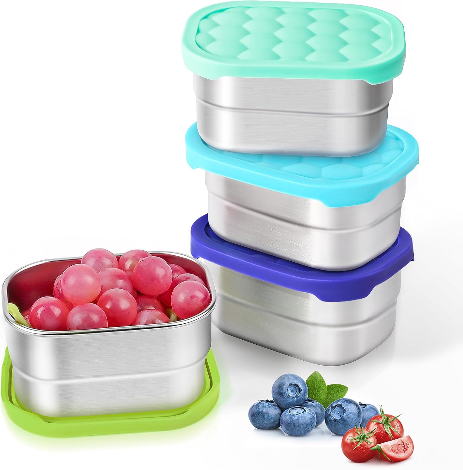 4Pack 8oz Small (1 CUP) Stainless Steel Snack Containers for Kids | Reusable Easy Open Toddler Snack Containers with Silicone Lids | Stackable Toddler Lunch Box for Daycare, School and Travel - Image 1