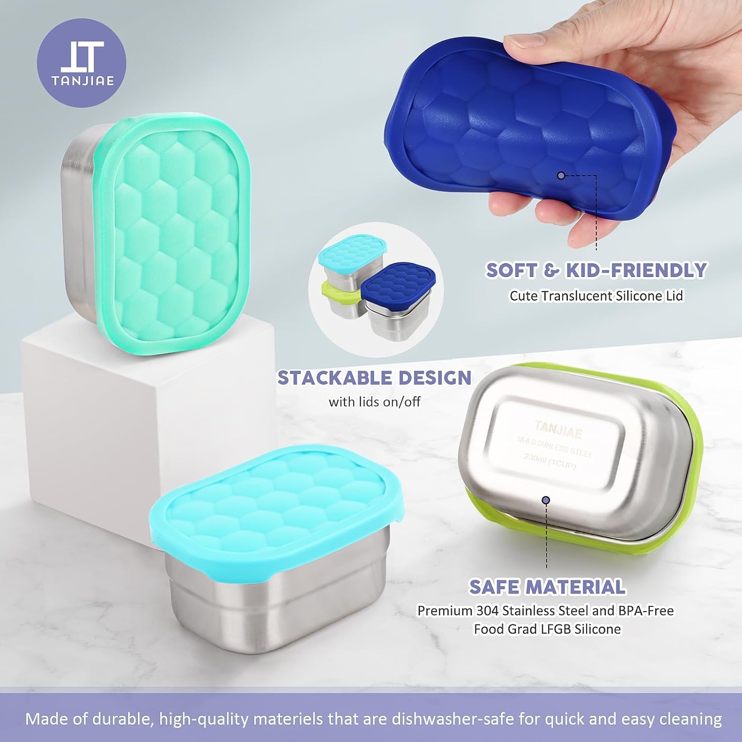 4Pack 8oz Small (1 CUP) Stainless Steel Snack Containers for Kids | Reusable Easy Open Toddler Snack Containers with Silicone Lids | Stackable Toddler Lunch Box for Daycare, School and Travel - Image 5