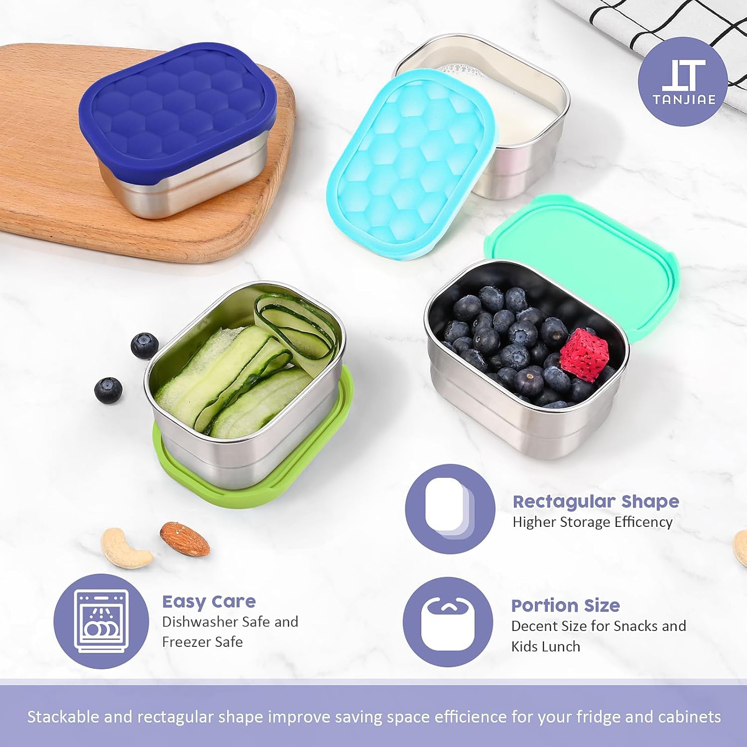 4Pack 8oz Small (1 CUP) Stainless Steel Snack Containers for Kids | Reusable Easy Open Toddler Snack Containers with Silicone Lids | Stackable Toddler Lunch Box for Daycare, School and Travel - Image 6