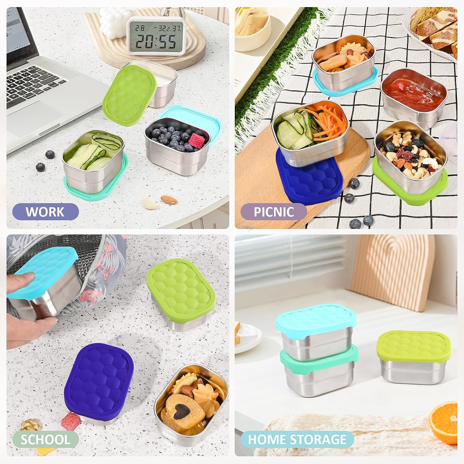 4Pack 8oz Small (1 CUP) Stainless Steel Snack Containers for Kids | Reusable Easy Open Toddler Snack Containers with Silicone Lids | Stackable Toddler Lunch Box for Daycare, School and Travel - Image 8