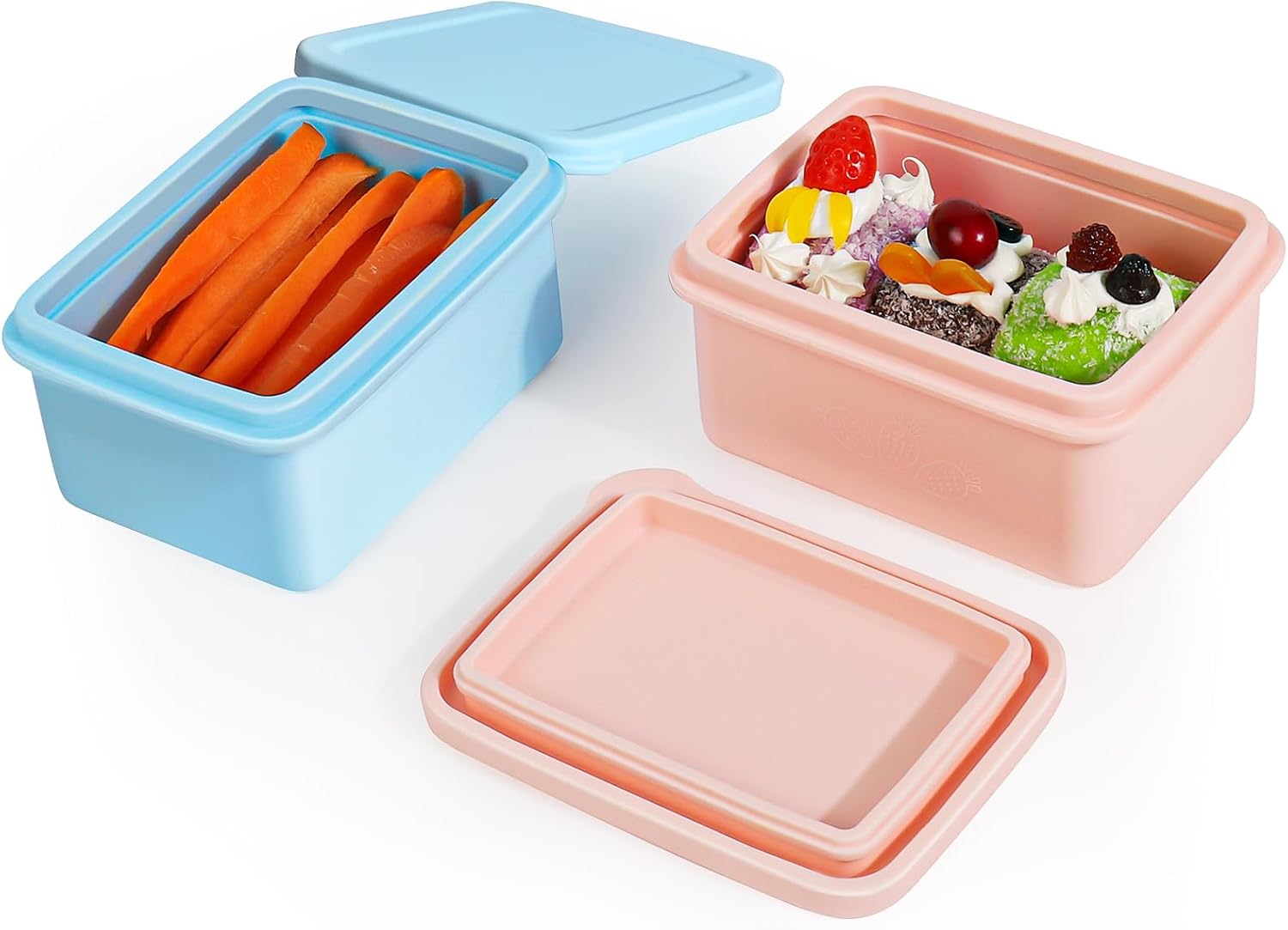 Silicone Snack Containers for Kids, Leak Proof Microwavable Small Lunch Box Containers with Lids for Toddlers, 1 Cup BPA Free Freezer Molds for Soups/Baby Food Storage (13.5oz*2) - Image 1