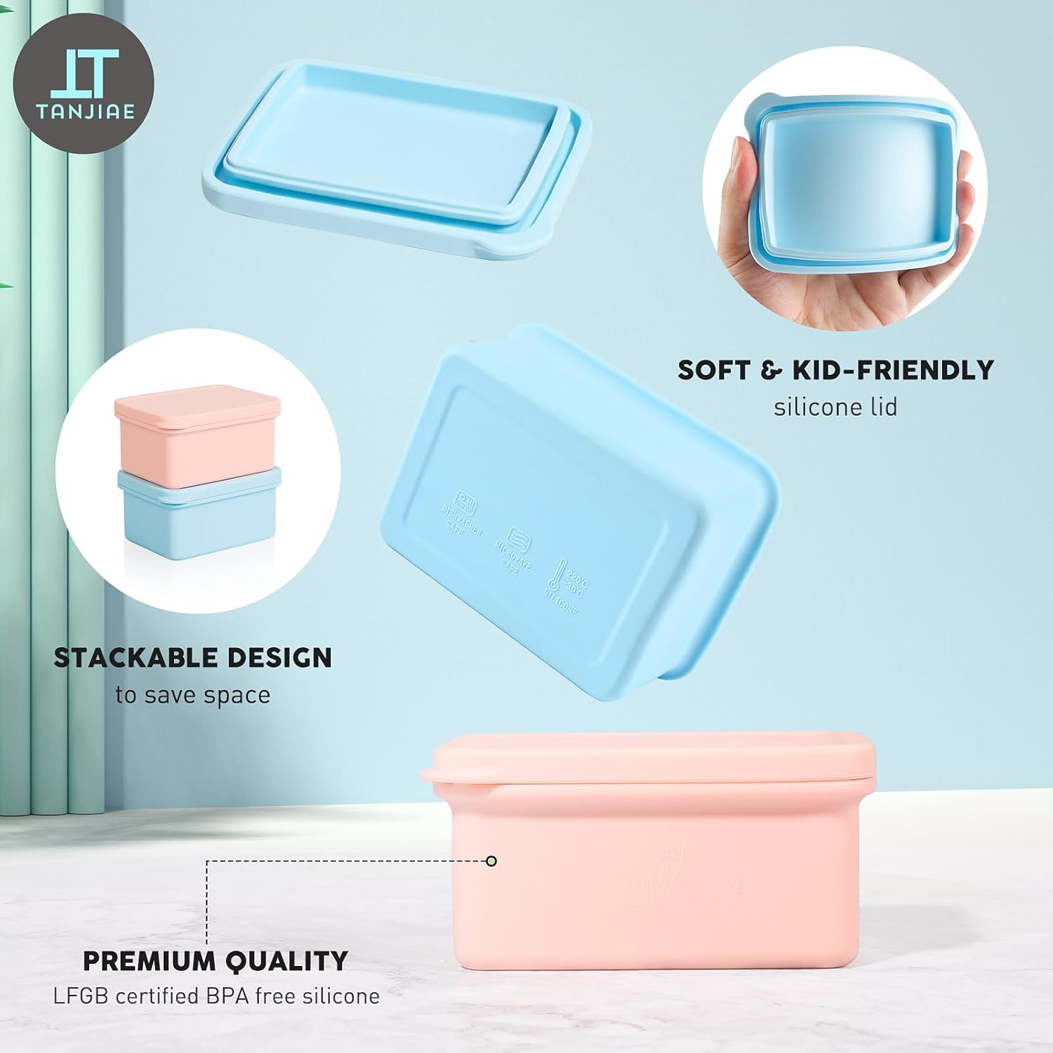 Silicone Snack Containers for Kids, Leak Proof Microwavable Small Lunch Box Containers with Lids for Toddlers, 1 Cup BPA Free Freezer Molds for Soups/Baby Food Storage (13.5oz*2) - Image 3
