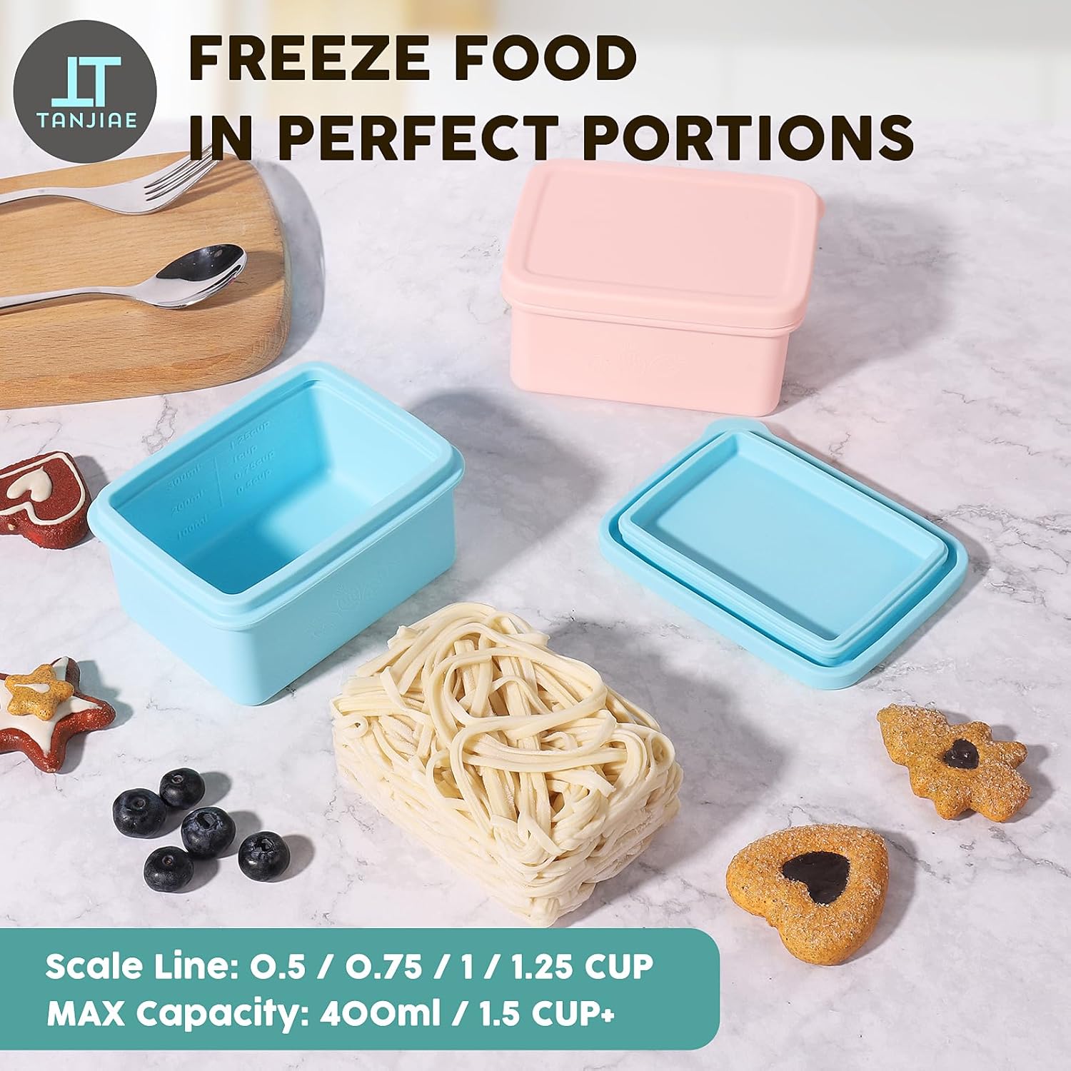 Silicone Snack Containers for Kids, Leak Proof Microwavable Small Lunch Box Containers with Lids for Toddlers, 1 Cup BPA Free Freezer Molds for Soups/Baby Food Storage (13.5oz*2) - Image 4
