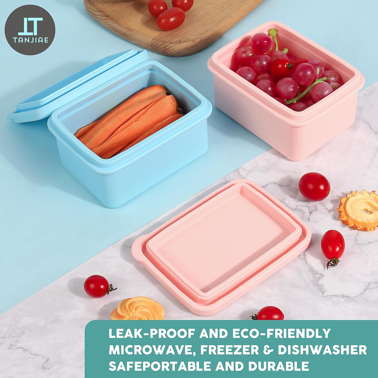 Silicone Snack Containers for Kids, Leak Proof Microwavable Small Lunch Box Containers with Lids for Toddlers, 1 Cup BPA Free Freezer Molds for Soups/Baby Food Storage (13.5oz*2) - Image 5