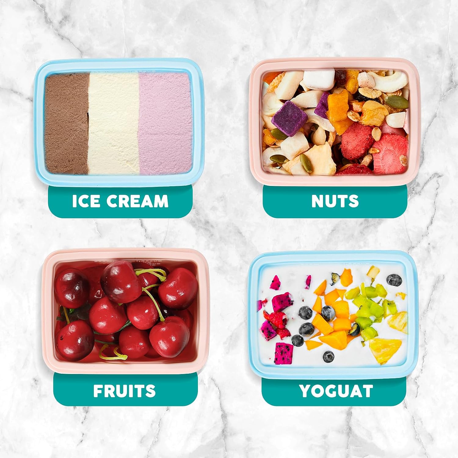 Silicone Snack Containers for Kids, Leak Proof Microwavable Small Lunch Box Containers with Lids for Toddlers, 1 Cup BPA Free Freezer Molds for Soups/Baby Food Storage (13.5oz*2) - Image 6