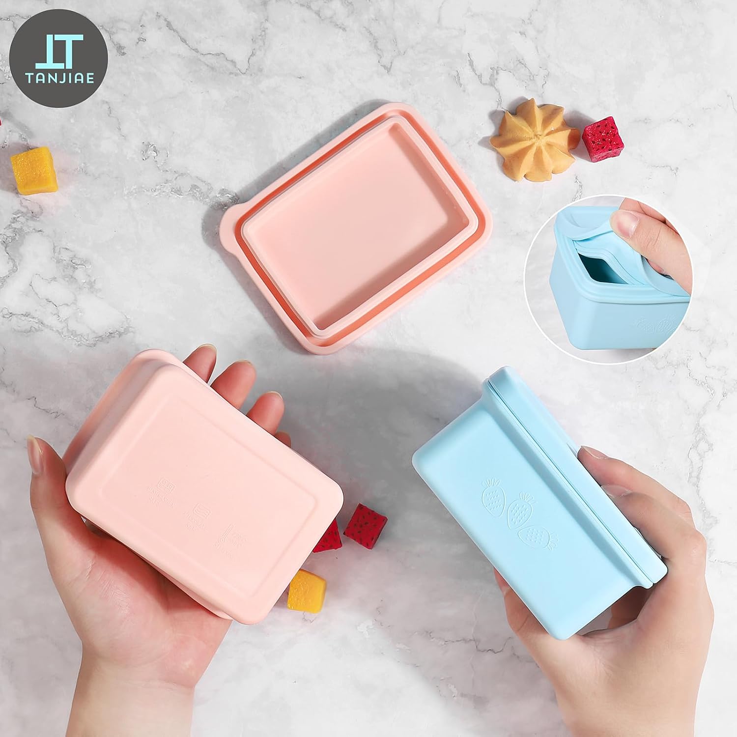 Silicone Snack Containers for Kids, Leak Proof Microwavable Small Lunch Box Containers with Lids for Toddlers, 1 Cup BPA Free Freezer Molds for Soups/Baby Food Storage (13.5oz*2) - Image 8