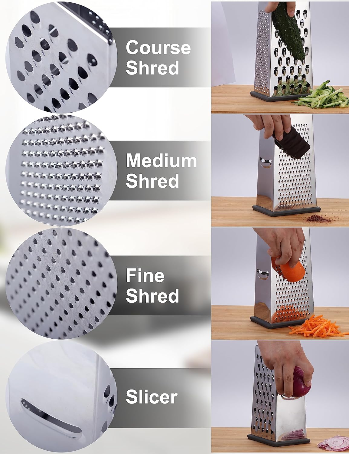 Cheese Grater, Box Grater for Cheese Stainless steel Vegetable Slicer Food Shredder 4-sided Convenience for kitchen - Image 3