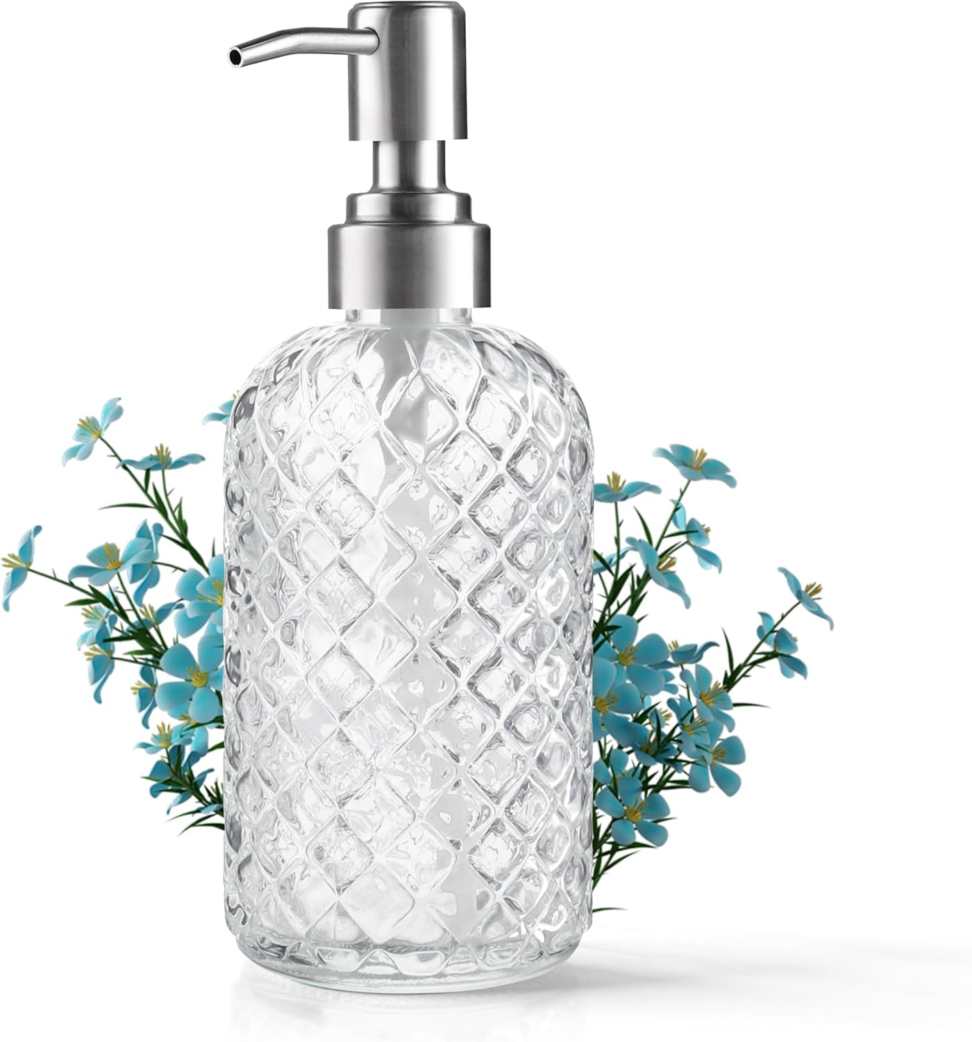 14 Oz Refillable Glass Soap Dispenser with Rust Proof Stainless Steel Pump, for Dispense Hand soap, Body wash, Lotion - Image 1