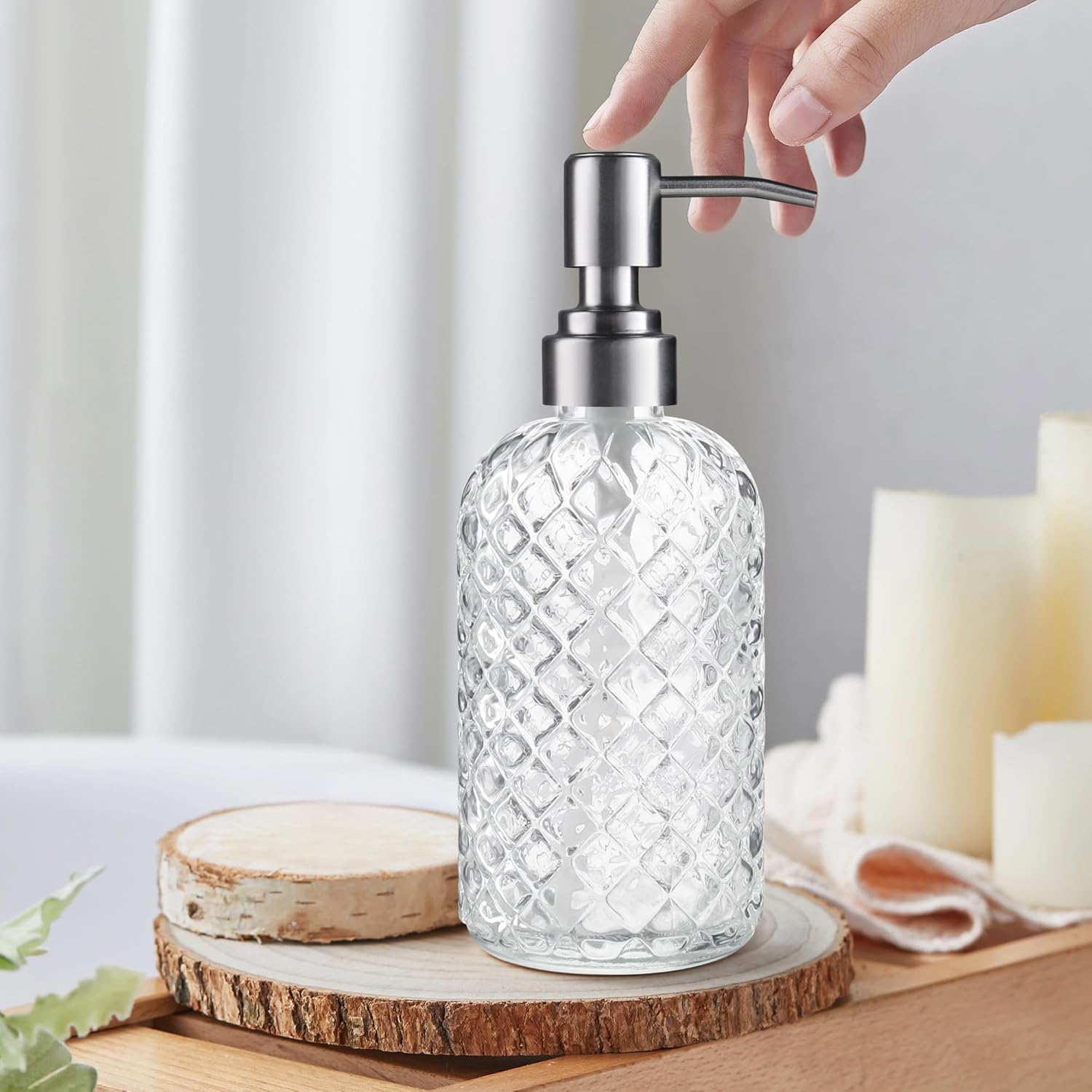 14 Oz Refillable Glass Soap Dispenser with Rust Proof Stainless Steel Pump, for Dispense Hand soap, Body wash, Lotion - Image 4