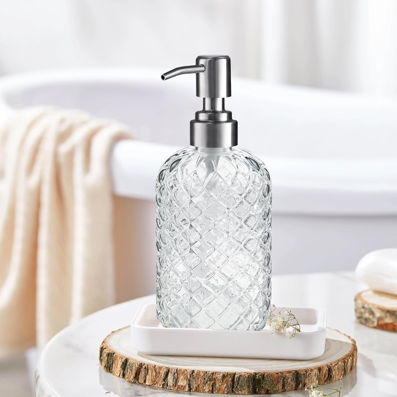 14 Oz Refillable Glass Soap Dispenser with Rust Proof Stainless Steel Pump, for Dispense Hand soap, Body wash, Lotion - Image 5