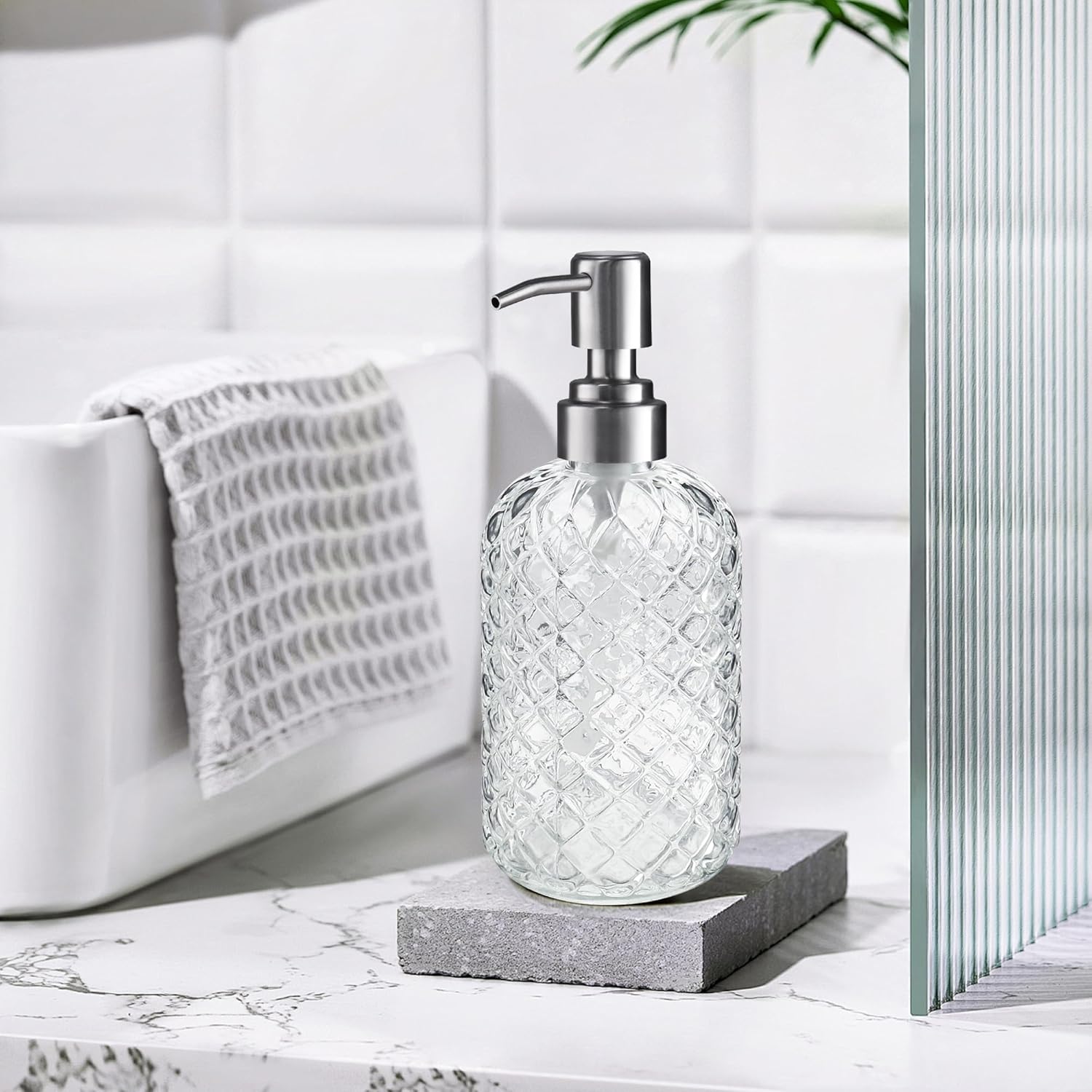 14 Oz Refillable Glass Soap Dispenser with Rust Proof Stainless Steel Pump, for Dispense Hand soap, Body wash, Lotion - Image 6