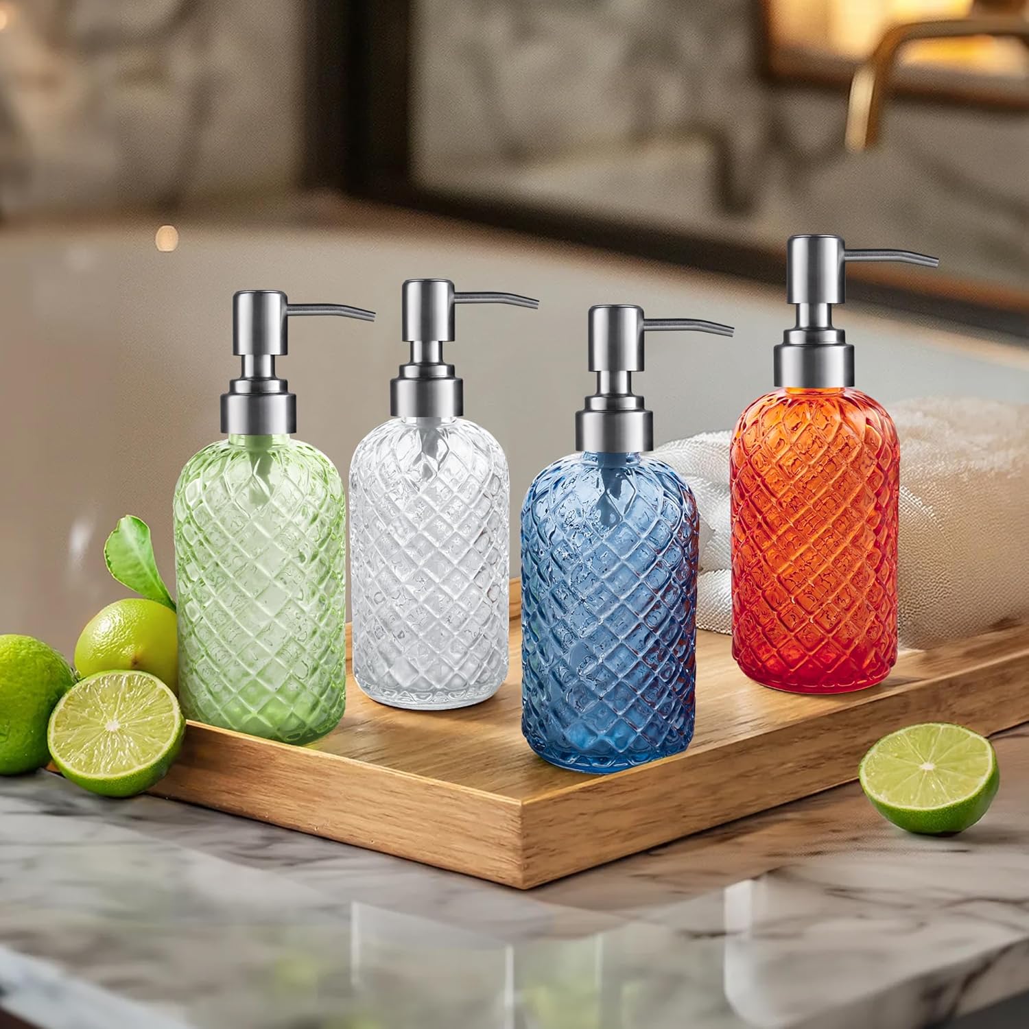 14 Oz Refillable Glass Soap Dispenser with Rust Proof Stainless Steel Pump, for Dispense Hand soap, Body wash, Lotion - Image 7