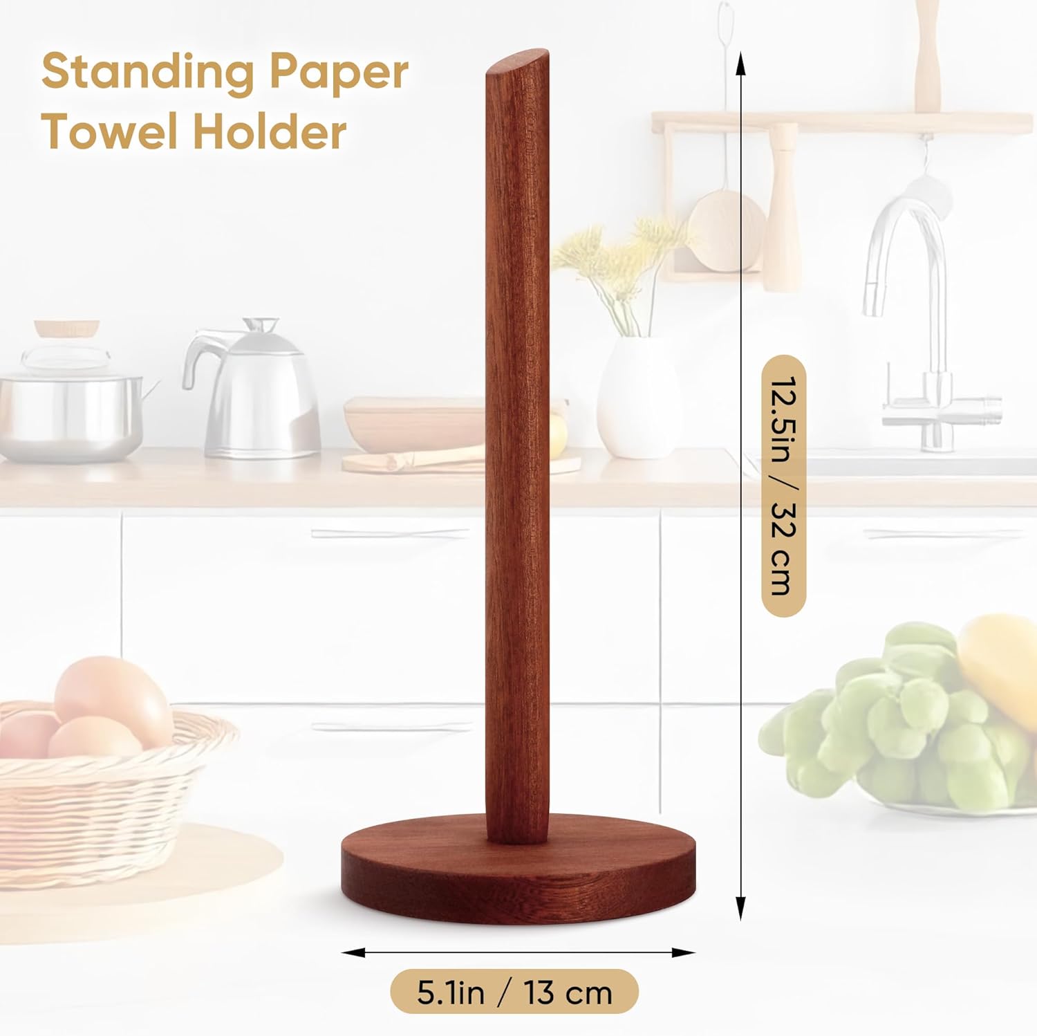 Wooden Paper Towel Holder Countertop - Solid Ebony Paper Towel Dispenser Stand, Walnut - Image 2