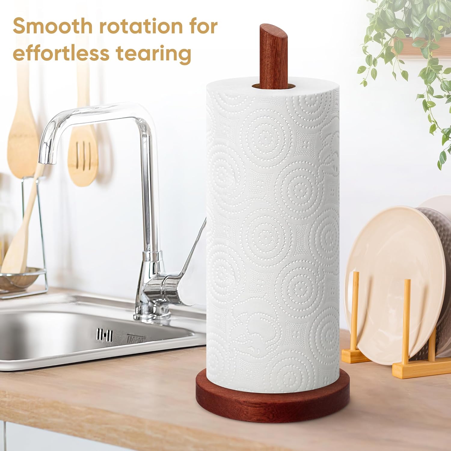 Wooden Paper Towel Holder Countertop - Solid Ebony Paper Towel Dispenser Stand, Walnut - Image 4