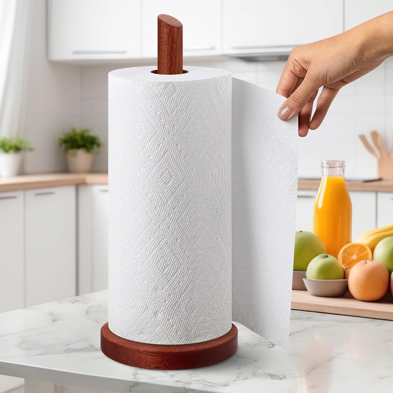 Wooden Paper Towel Holder Countertop - Solid Ebony Paper Towel Dispenser Stand, Walnut - Image 5
