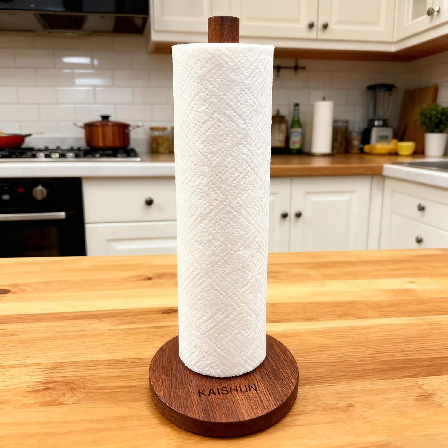 Wooden Paper Towel Holder Countertop - Solid Ebony Paper Towel Dispenser Stand, Walnut - Image 7
