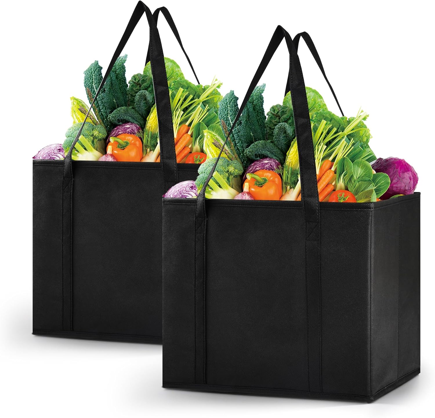 Reusable Grocery Bags, Folding Shopping Bags with reinforced Bottom & Handles, Heavy Duty Reusable Bags for Groceries - Image 1