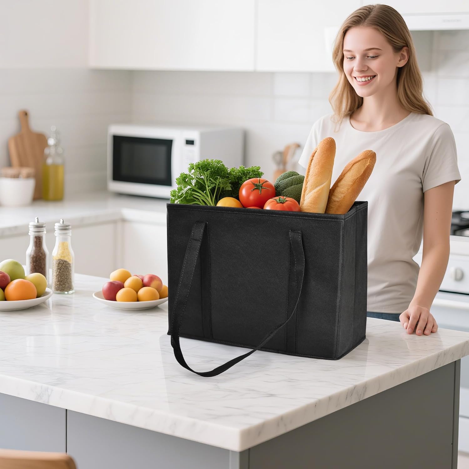 Reusable Grocery Bags, Folding Shopping Bags with reinforced Bottom & Handles, Heavy Duty Reusable Bags for Groceries - Image 2