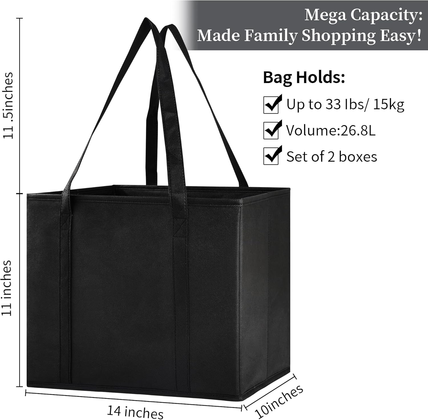 Reusable Grocery Bags, Folding Shopping Bags with reinforced Bottom & Handles, Heavy Duty Reusable Bags for Groceries - Image 3
