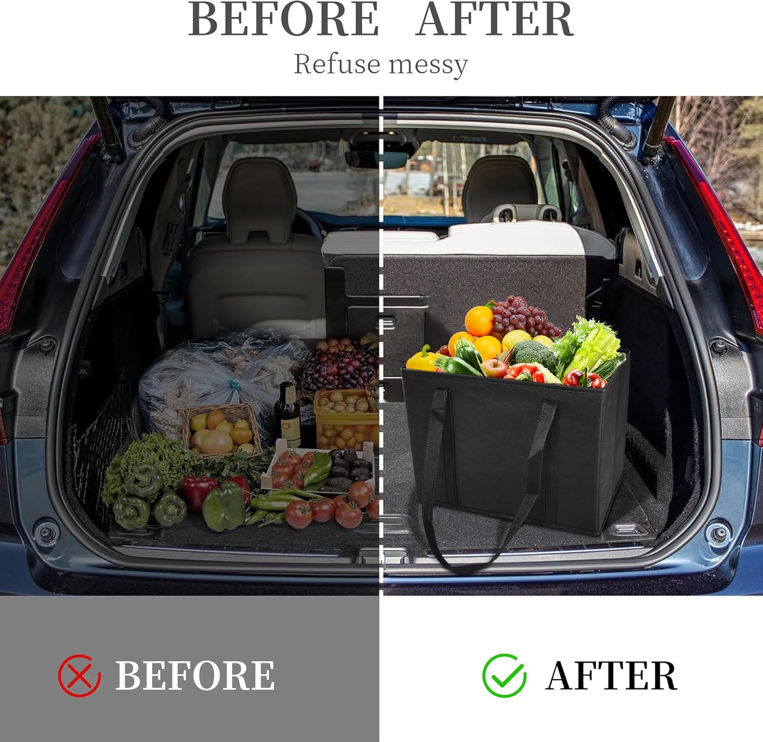 Reusable Grocery Bags, Folding Shopping Bags with reinforced Bottom & Handles, Heavy Duty Reusable Bags for Groceries - Image 4