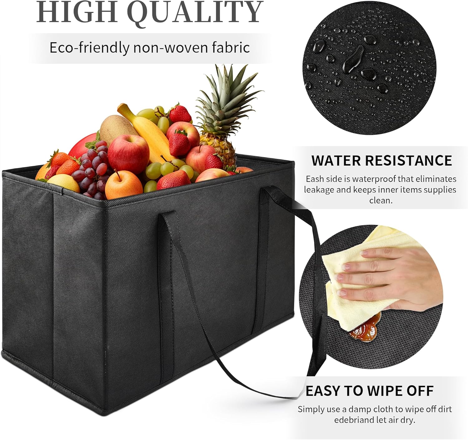 Reusable Grocery Bags, Folding Shopping Bags with reinforced Bottom & Handles, Heavy Duty Reusable Bags for Groceries - Image 5