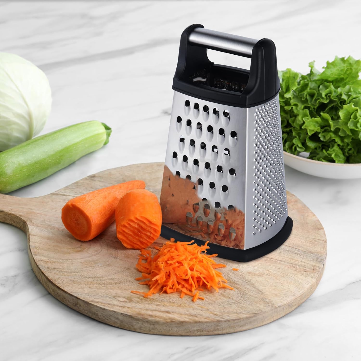 Professional Cheese Grater, 4-Sided Stainless Steel Box Grater, Food Shredder for Cheese, Parmesan, Vegetable, Black - Image 6