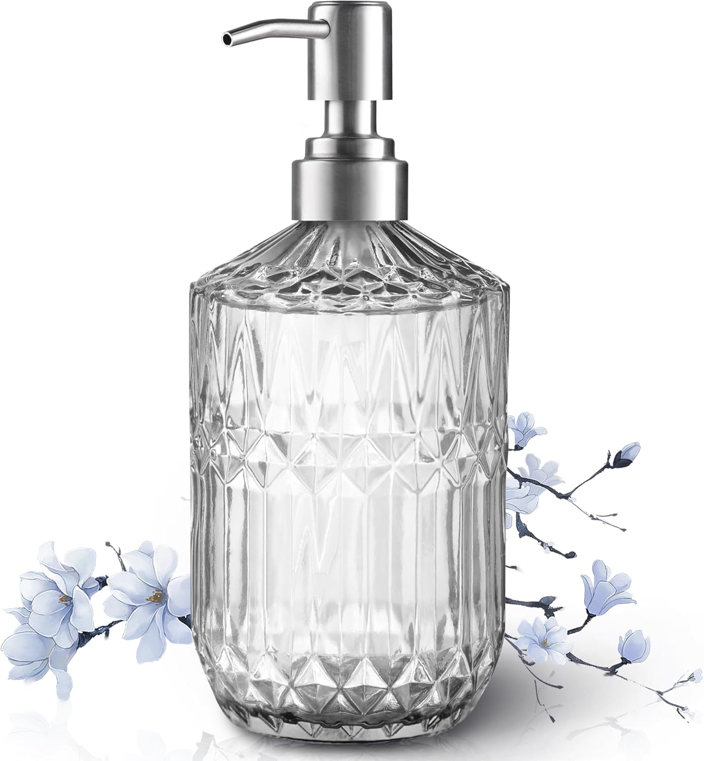 13 Oz Refillable Soap Dispenser, Glass Soap Dispenser for Dispense Hand Soap, Dish Soap, Lotion 2pack (Clear) - Image 1