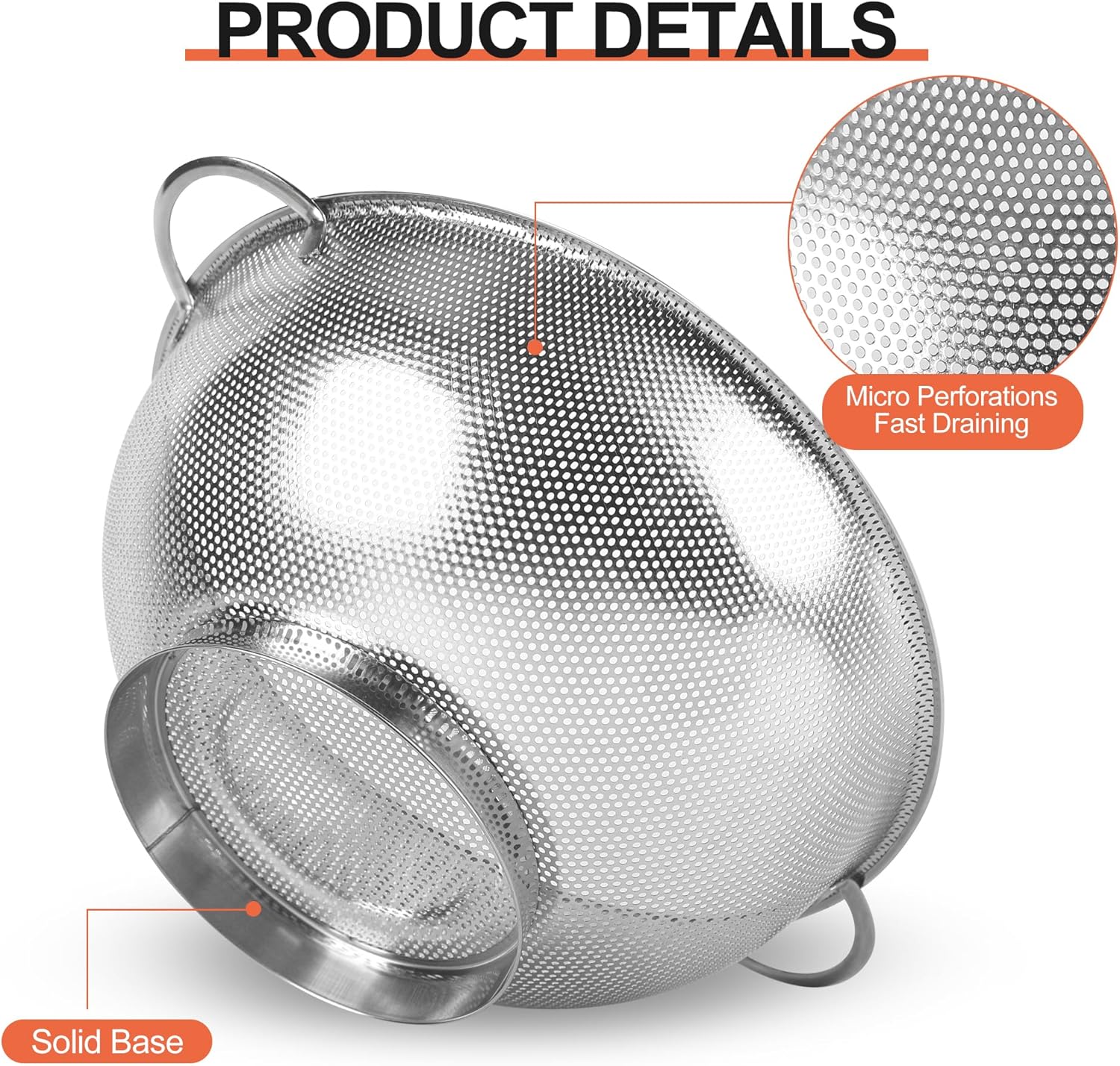 Colander Stainless Steel 3-Quart, Strainer for Kitchen Food, Dishwasher Safe - Image 3