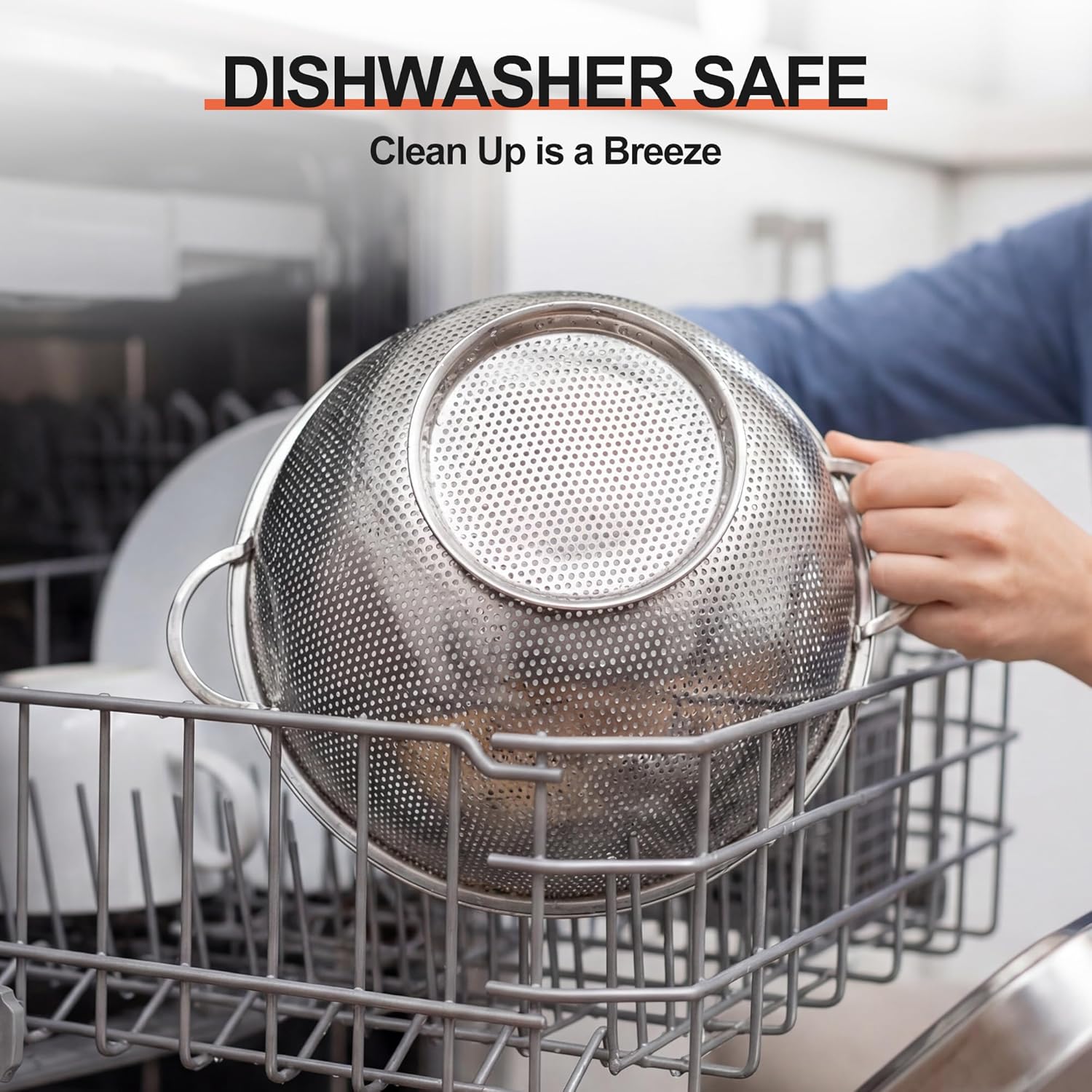 Colander Stainless Steel 3-Quart, Strainer for Kitchen Food, Dishwasher Safe - Image 4