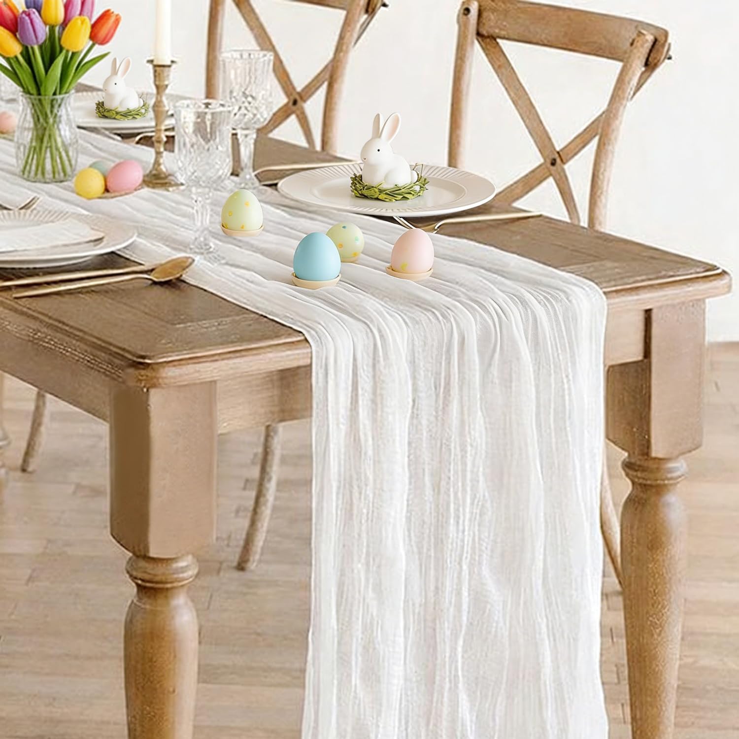 White Cheesecloth Table Runner 10FT Long Boho Gauze Table Runner Rustic Sheer Runner for Wedding Bridal Baby Shower Birthday Party Table Decor Decorations (35x120inch) - Image 1